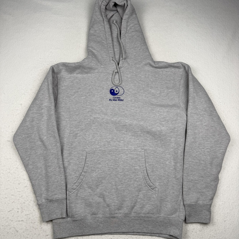 Mac Miller Hoodie Mens Medium Gray Circles Fleece Pullover Sweatshirt